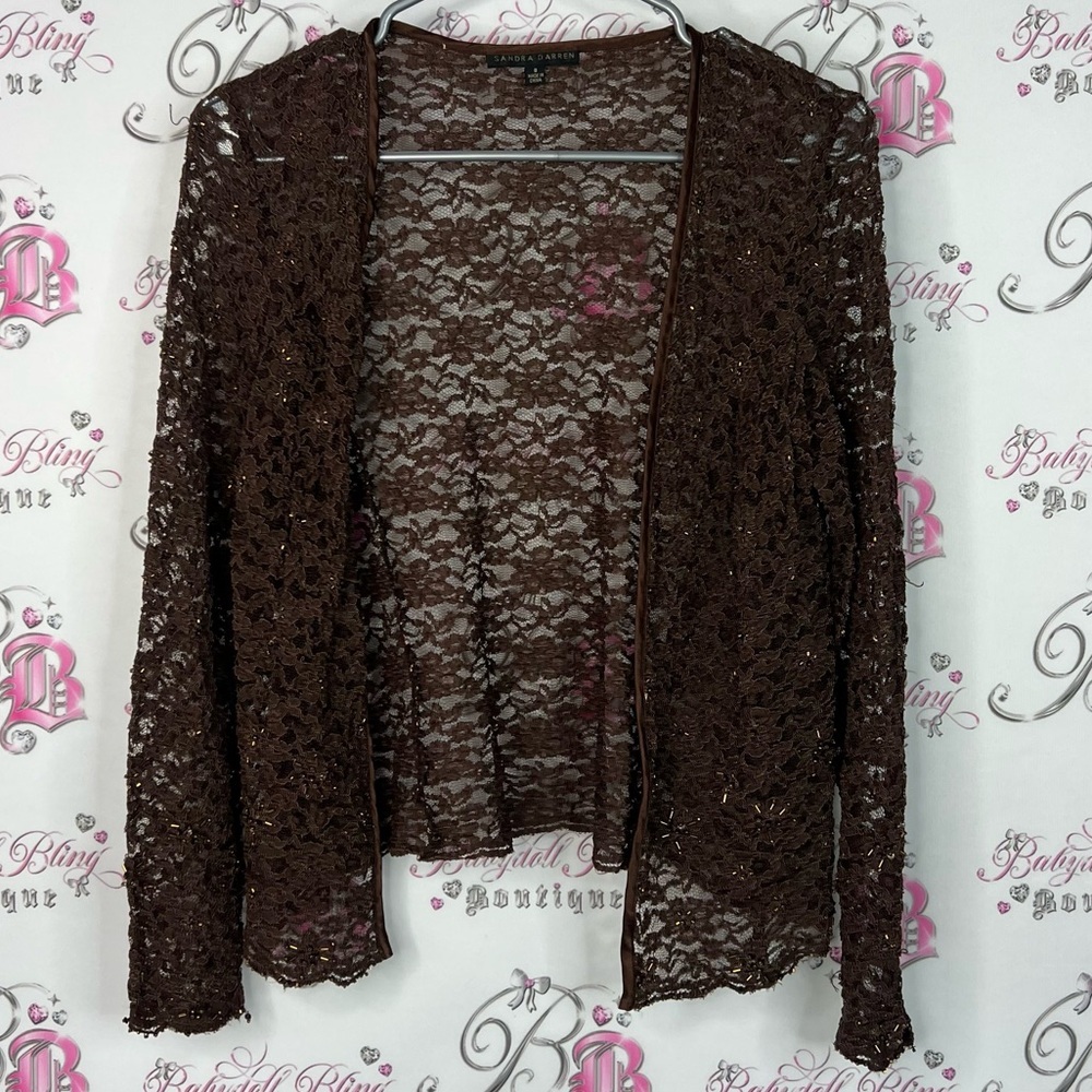 Sandra Darren cardigan beaded embroidered beaded Chocolate Lace Overlay